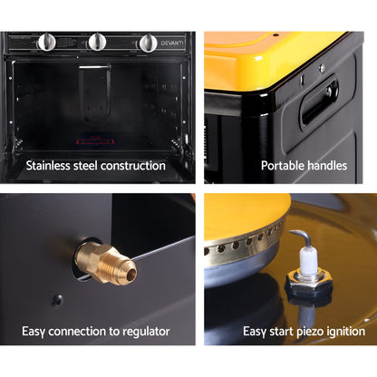 Devanti Portable Gas Oven LPG Black-Appliances &gt; Kitchen Appliances-PEROZ Accessories