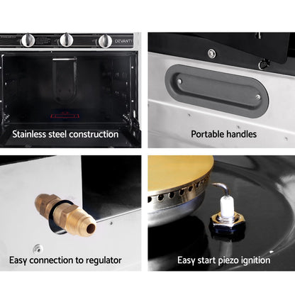 Devanti Portable Gas Oven LPG Silver-Appliances &gt; Kitchen Appliances-PEROZ Accessories
