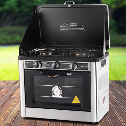 Devanti Portable Gas Oven LPG Silver-Appliances &gt; Kitchen Appliances-PEROZ Accessories
