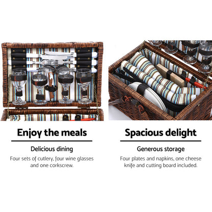 Alfresco 4 Person Picnic Basket Set Folding Insulated bag-Outdoor &gt; Picnic-PEROZ Accessories