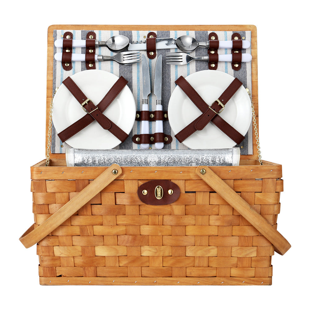 Alfresco 4 Person Picnic Basket Set Wooden Blanket Bag Insulated-Picnic Baskets-PEROZ Accessories