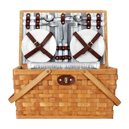 Alfresco 4 Person Picnic Basket Set Wooden Blanket Bag Insulated-Picnic Baskets-PEROZ Accessories