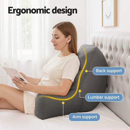 Giselle Reading Pillow Back Rest Lumbar Support Cushion Grey-Home &amp; Garden > Bedding > Pillows-PEROZ Accessories