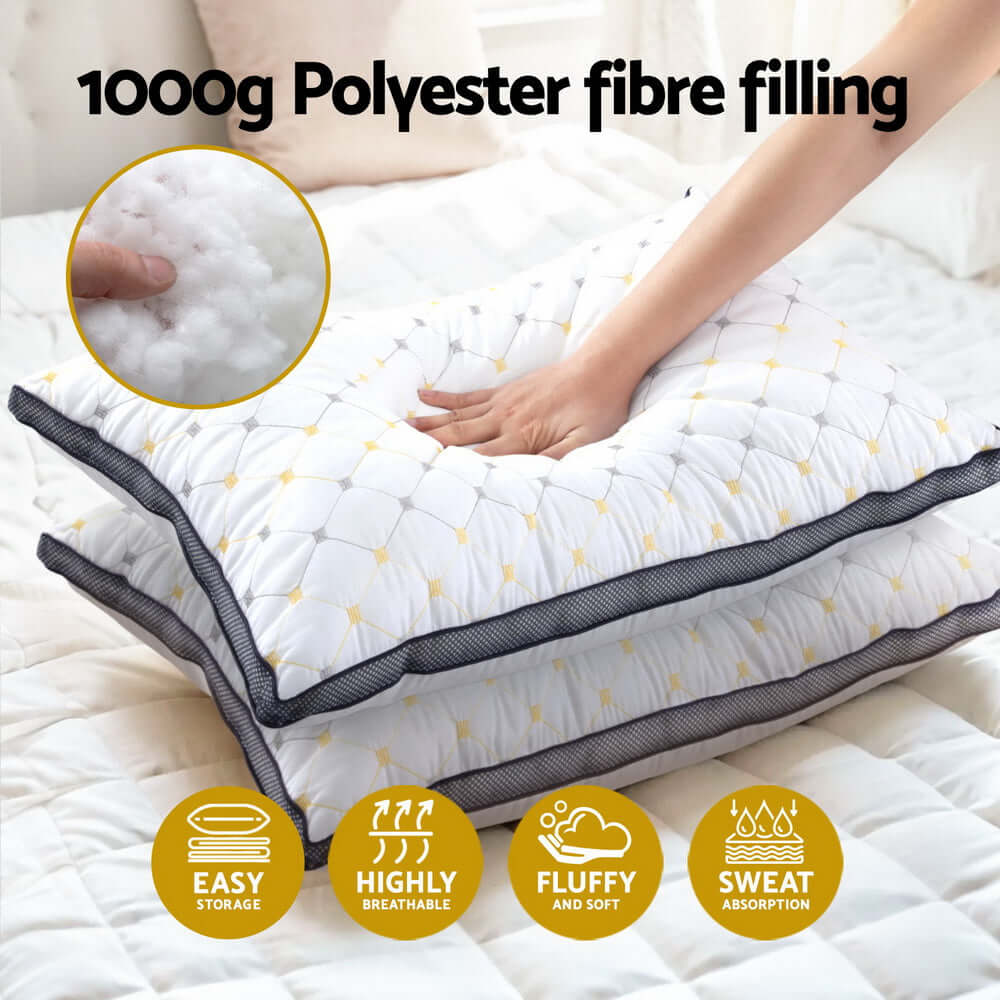 Giselle 2pcs Pillows Microfibre-Home &amp; Garden &gt; Bedding &gt; Pillows-PEROZ Accessories