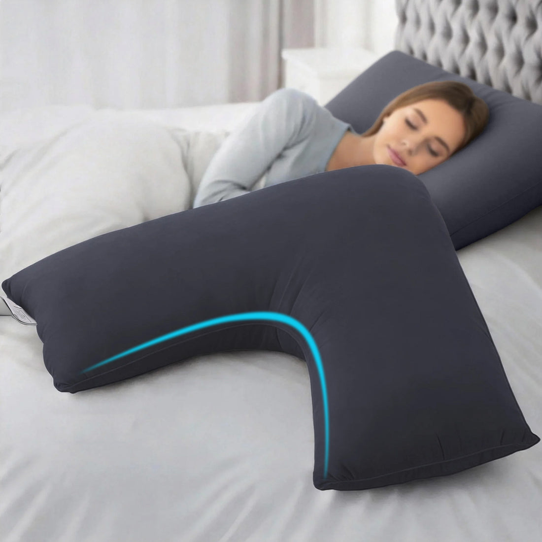 Giselle V Shape Pillow Boomerang Nursing Body Cushion Grey-Home &amp; Garden > Bedding > Pillows-PEROZ Accessories