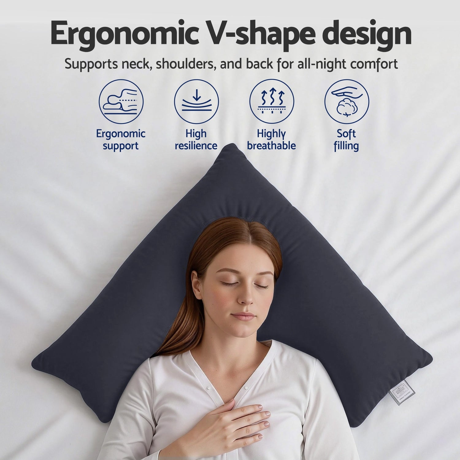 Giselle V Shape Pillow Boomerang Nursing Body Cushion Grey-Home &amp; Garden > Bedding > Pillows-PEROZ Accessories