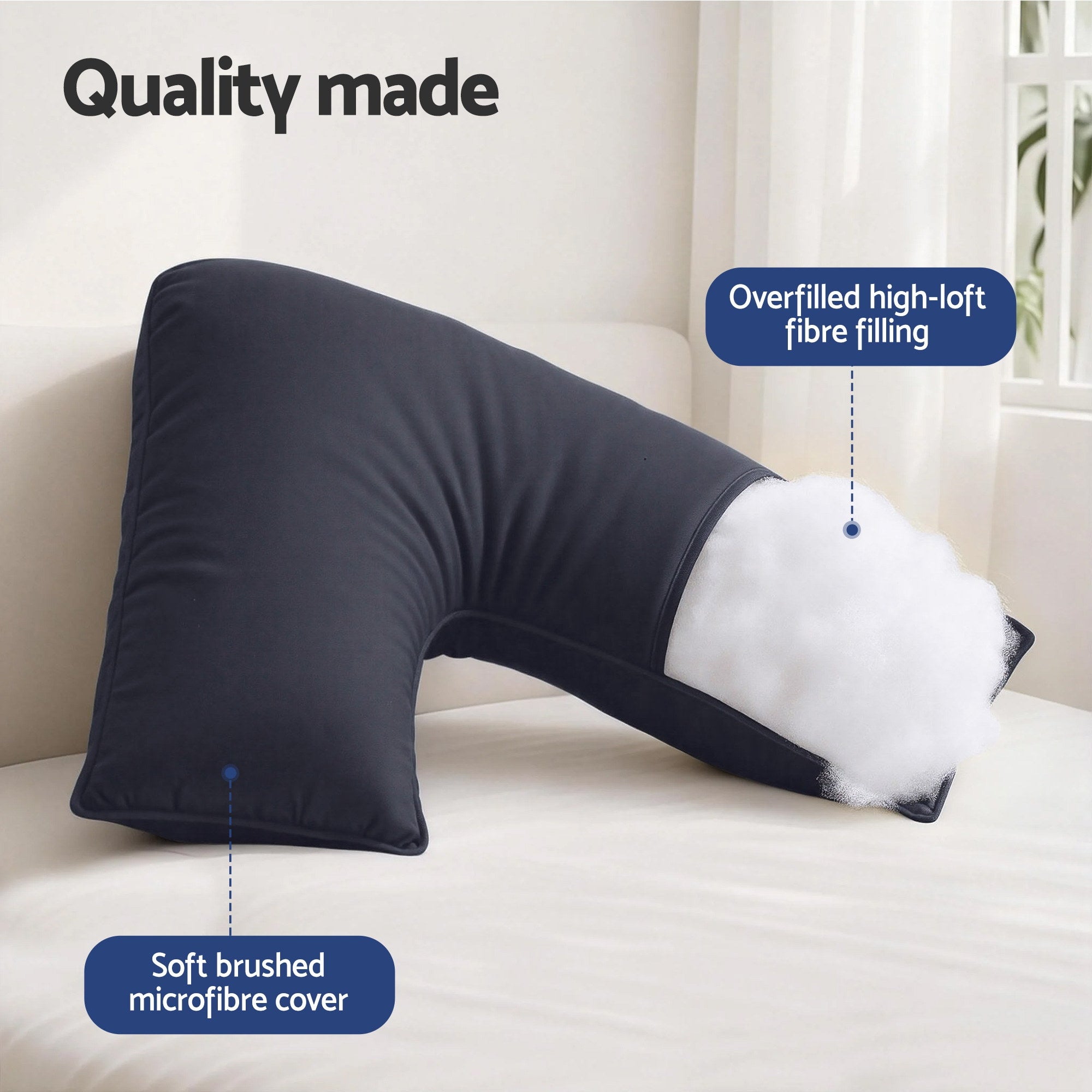 Giselle V Shape Pillow Boomerang Nursing Body Cushion Grey-Home &amp; Garden > Bedding > Pillows-PEROZ Accessories