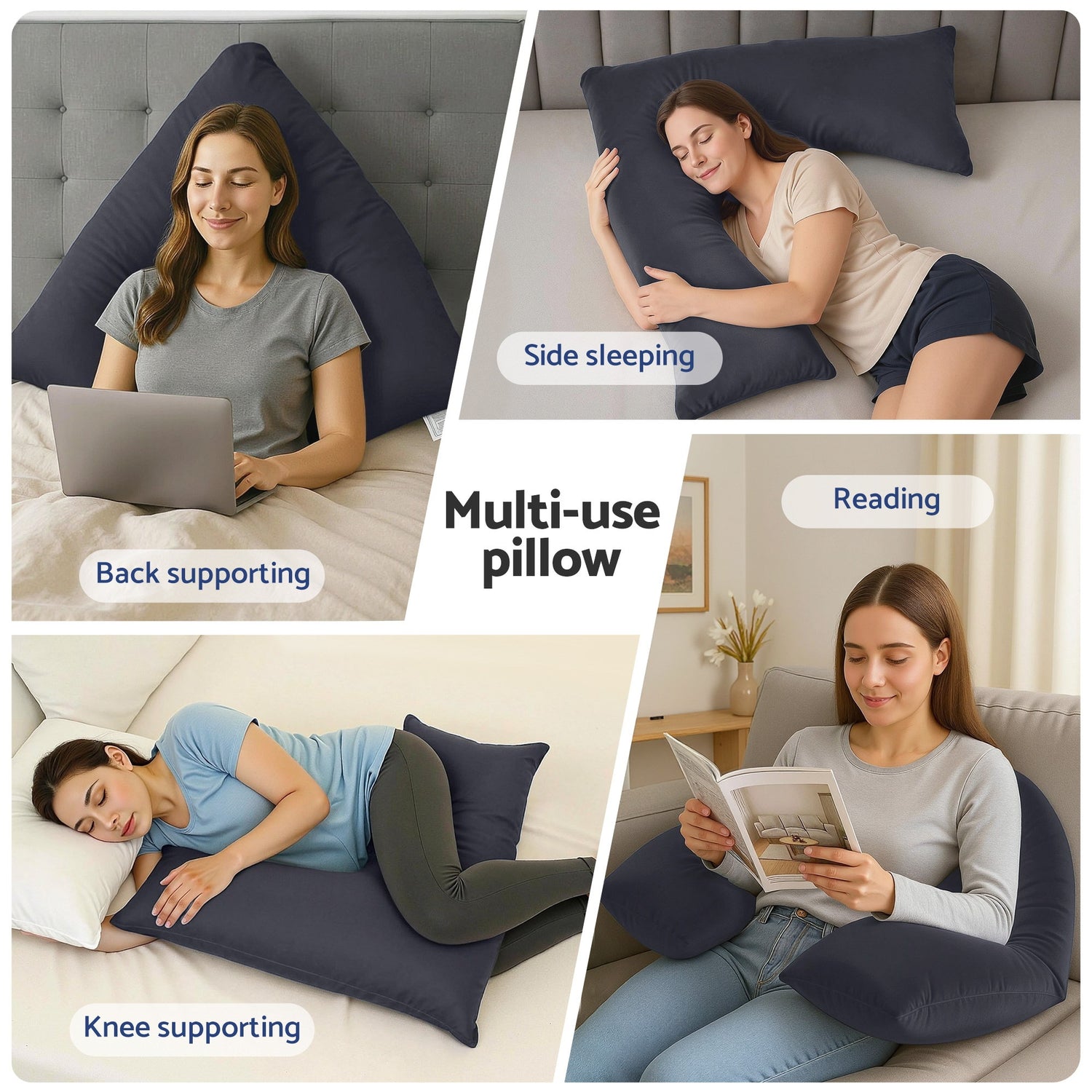 Giselle V Shape Pillow Boomerang Nursing Body Cushion Grey-Home &amp; Garden > Bedding > Pillows-PEROZ Accessories