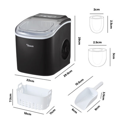 Vevare Portable Ice Maker Machine Ice Cube Tray 12kg Black-Ice Makers-PEROZ Accessories