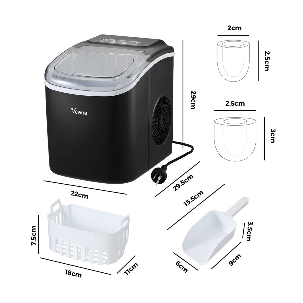 Vevare Portable Ice Maker Machine Ice Cube Tray 12kg Black-Ice Makers-PEROZ Accessories