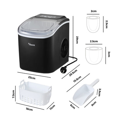 Vevare Portable Ice Maker Machine Ice Cube Tray 12kg Black-Ice Makers-PEROZ Accessories