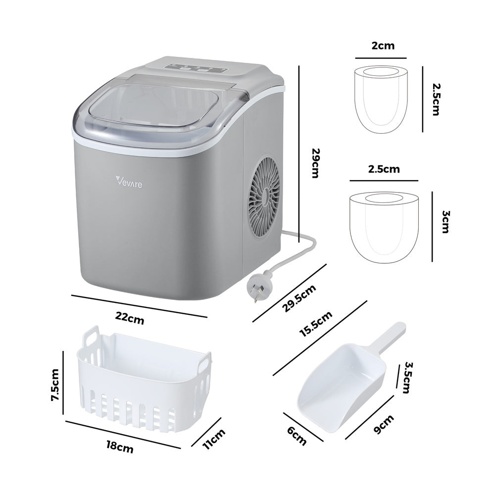 Vevare Portable Ice Maker Machine Ice Cube Tray 12kg Grey-Ice Makers-PEROZ Accessories