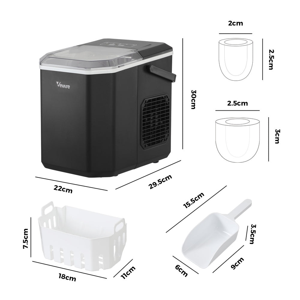 Vevare Portable Ice Maker Machine with Handle 12kg Black-Ice Makers-PEROZ Accessories