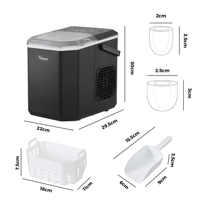 Vevare Portable Ice Maker Machine with Handle 12kg Black-Ice Makers-PEROZ Accessories