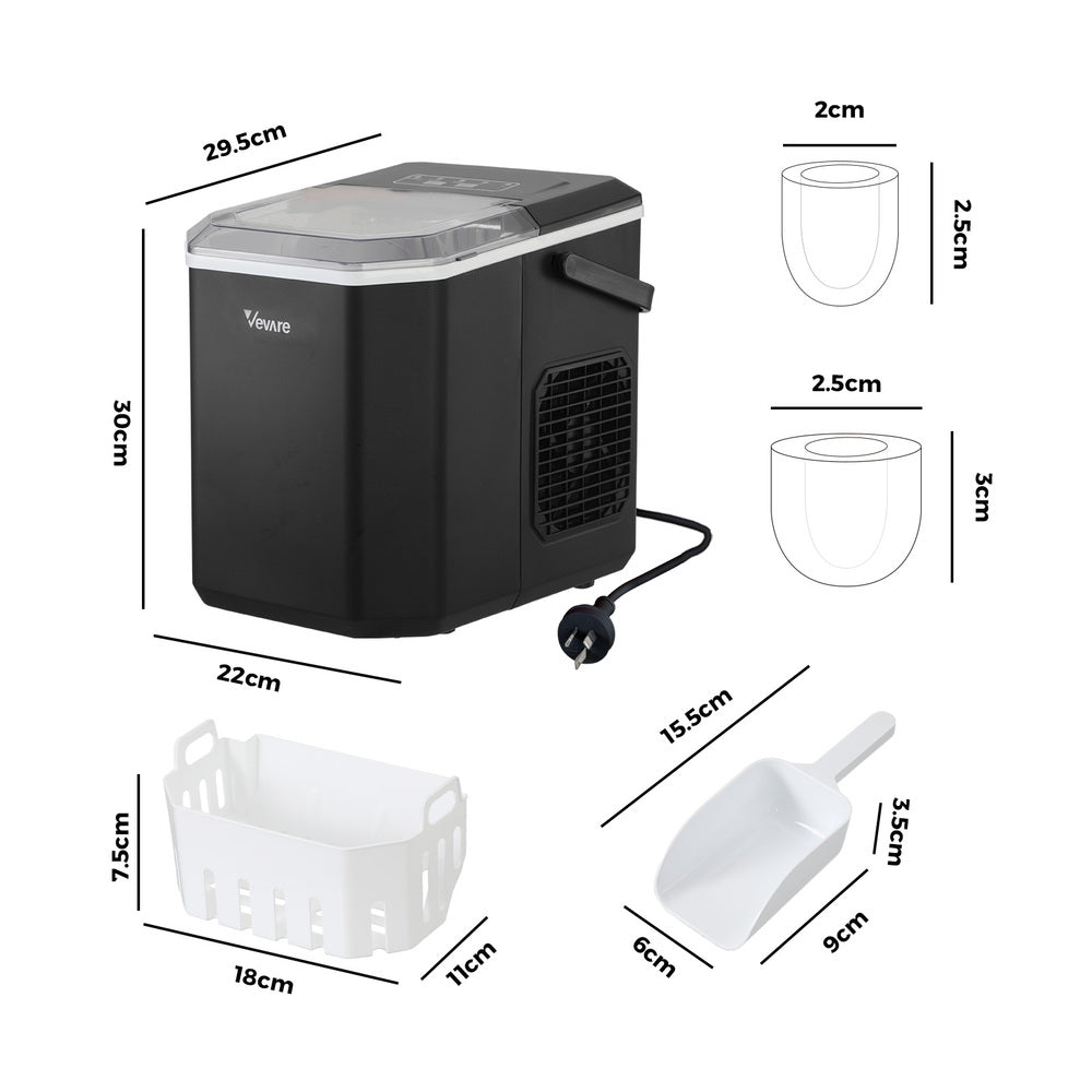 Vevare Portable Ice Maker Machine with Handle 12kg Black-Ice Makers-PEROZ Accessories