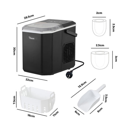 Vevare Portable Ice Maker Machine with Handle 12kg Black-Ice Makers-PEROZ Accessories