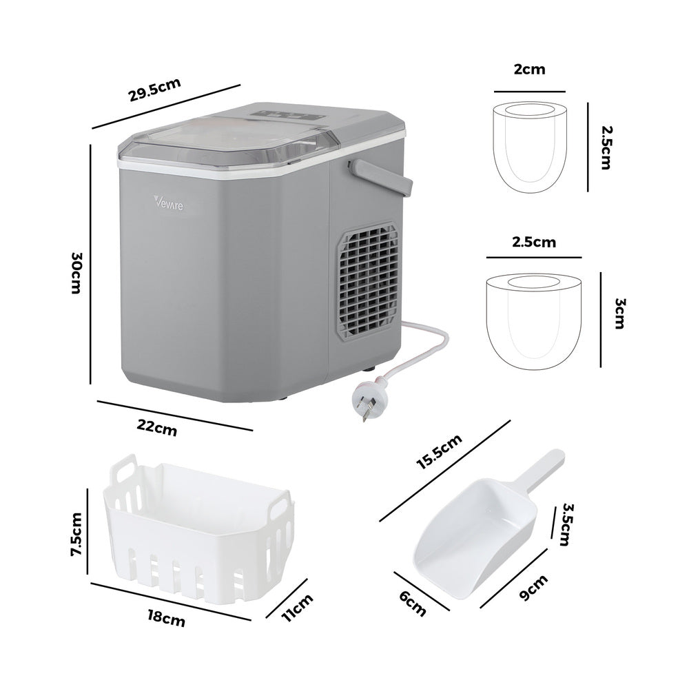 Vevare Portable Ice Maker Machine with Handle 12kg Grey-Ice Makers-PEROZ Accessories