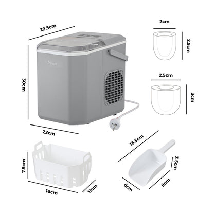 Vevare Portable Ice Maker Machine with Handle 12kg Grey-Ice Makers-PEROZ Accessories