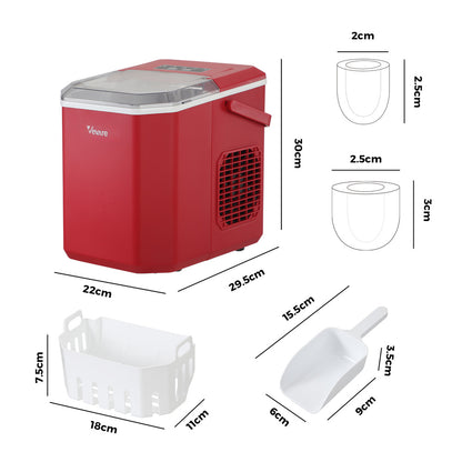 Vevare Portable Ice Maker Machine with Handle 12kg Red-Ice Makers-PEROZ Accessories