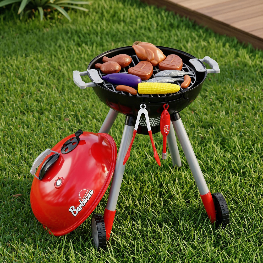 Keezi Kids Pretend Kitchen BBQ Playset Role Play Toy with charcoal Play Food Cup-Baby &amp; Kids > Baby &amp; Kid&