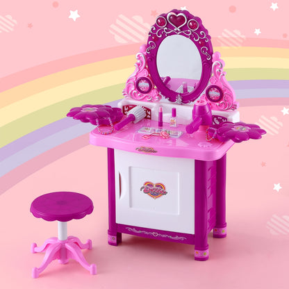 Keezi Kids Pretend Makeup Play Set Dressing Table Chair Girls Toys Children-Dressing Tables-PEROZ Accessories