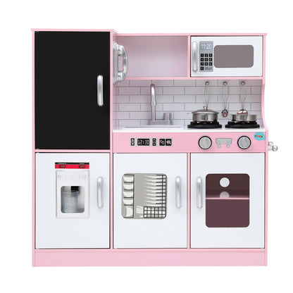 Keezi Kids Wooden Pretend Kitchen Play Set Cooking Toys Pot Ice Cup Oven Blackboard 80CM Pink-Baby &amp; Kids &gt; Baby &amp; Kid&