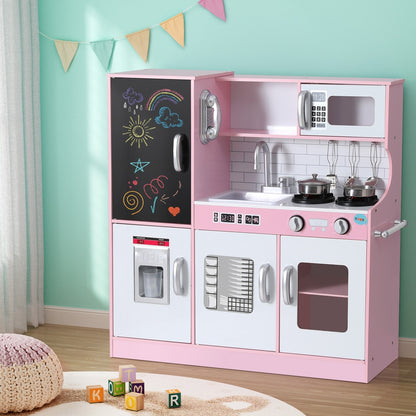 Keezi Kids Wooden Pretend Kitchen Play Set Cooking Toys Pot Ice Cup Oven Blackboard 80CM Pink-Baby &amp; Kids &gt; Baby &amp; Kid&