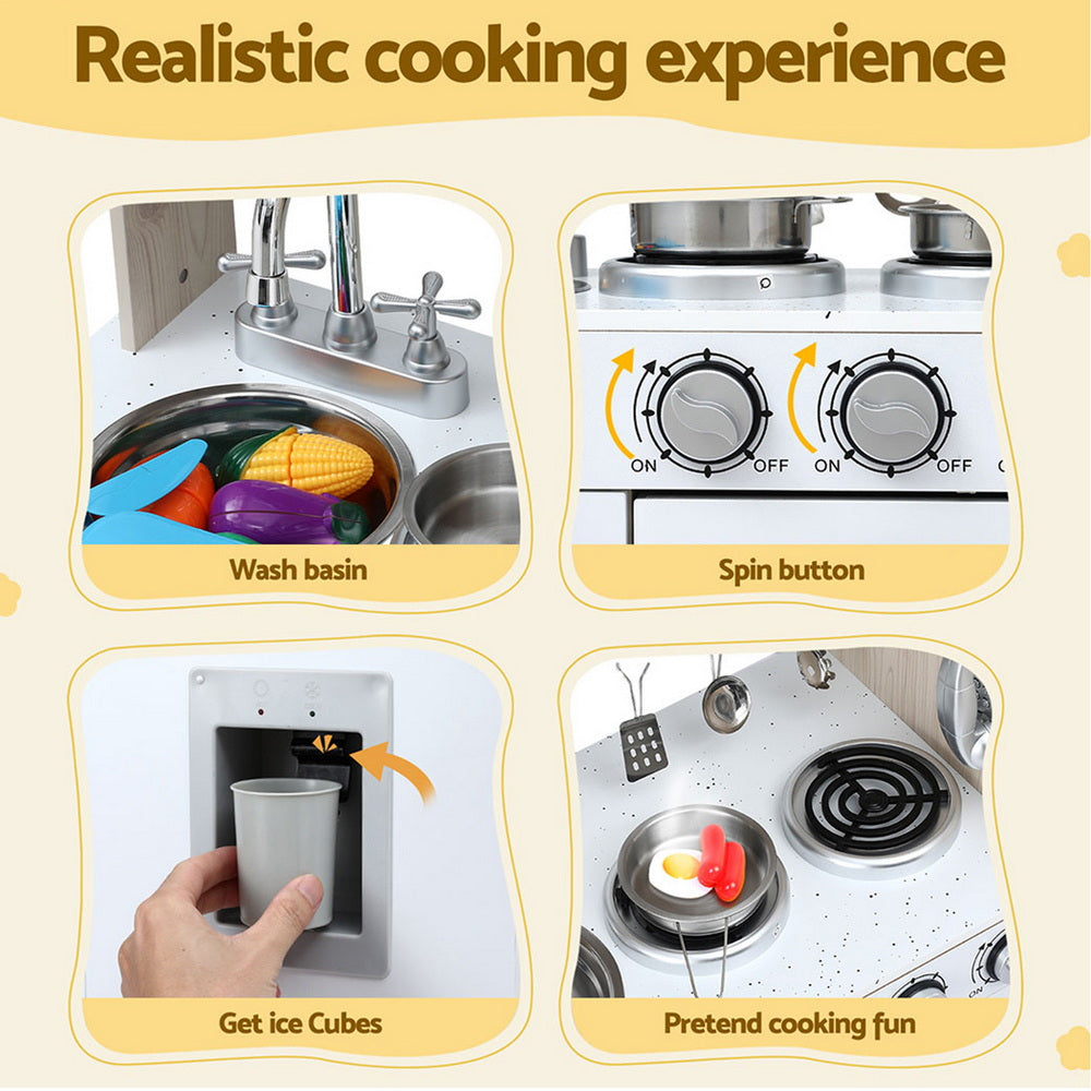 Keezi Kids Kitchen Play Set Wooden Pretend Toys Cooking Children Clock Beige-Baby &amp; Kids &gt; Baby &amp; Kid&