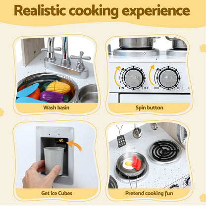 Keezi Kids Kitchen Play Set Wooden Pretend Toys Cooking Children Clock Beige-Baby &amp; Kids &gt; Baby &amp; Kid&