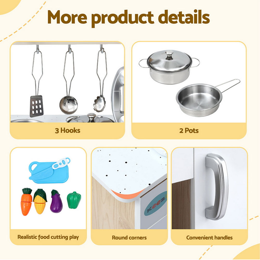 Keezi Kids Kitchen Play Set Wooden Pretend Toys Cooking Children Clock Beige-Baby &amp; Kids &gt; Baby &amp; Kid&