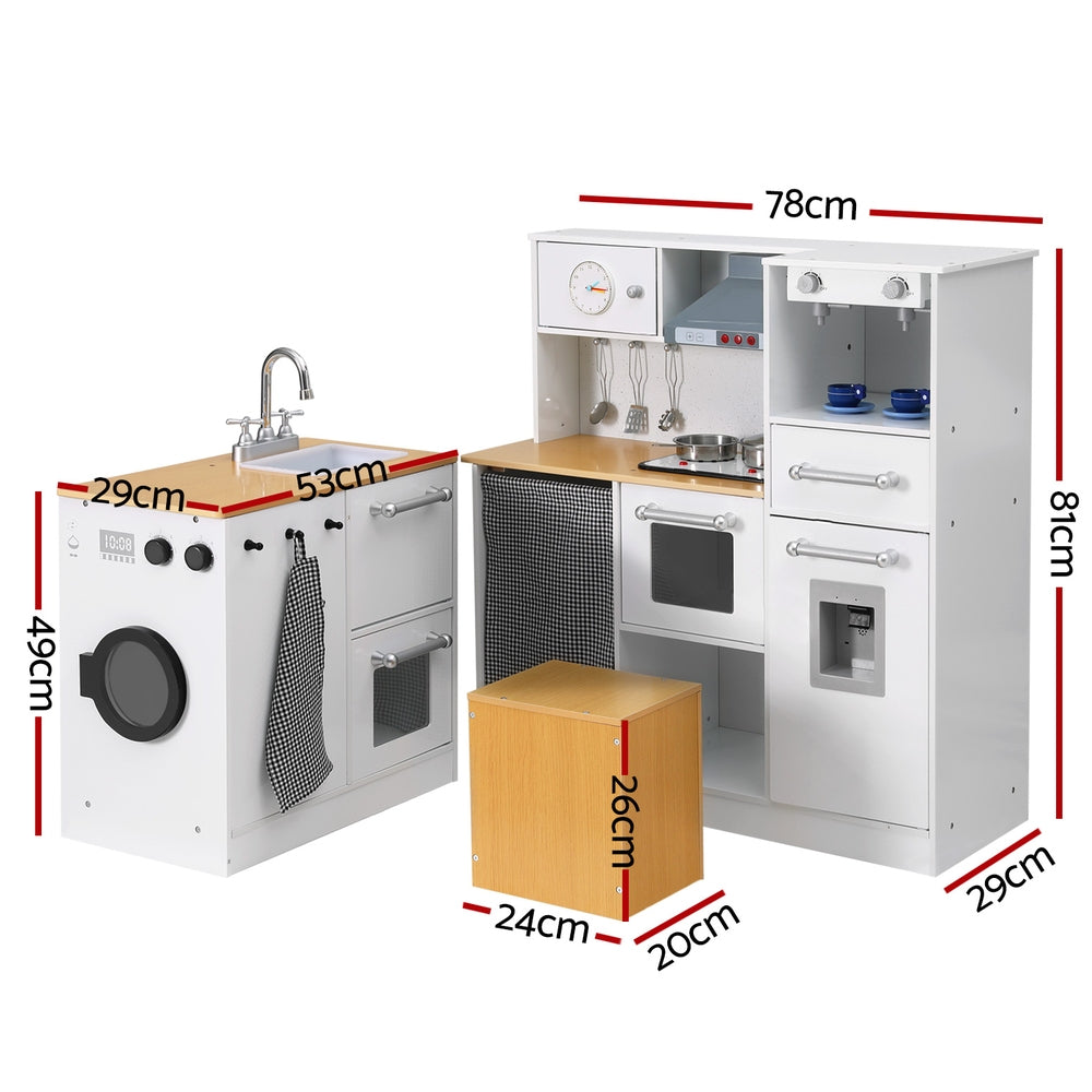 Keezi Kids Kitchen Playset 2-Piece Wooden Pretend Play Coffee Maker Toy 80CM White-Baby &amp; Kids &gt; Baby &amp; Kid&