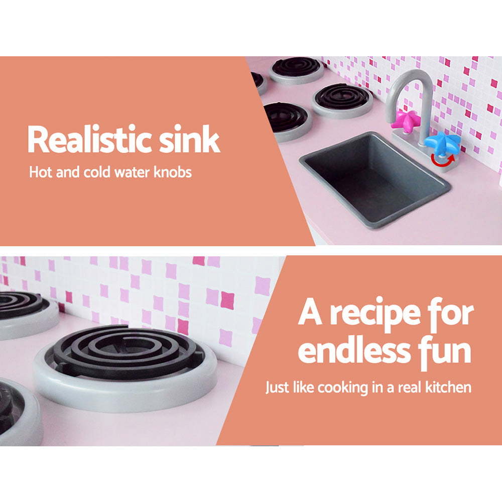 Keezi Kids Kitchen Play Set Wooden Pretend Toys Cooking Children Fridge Oven Red-Toy Kitchen Sets-PEROZ Accessories