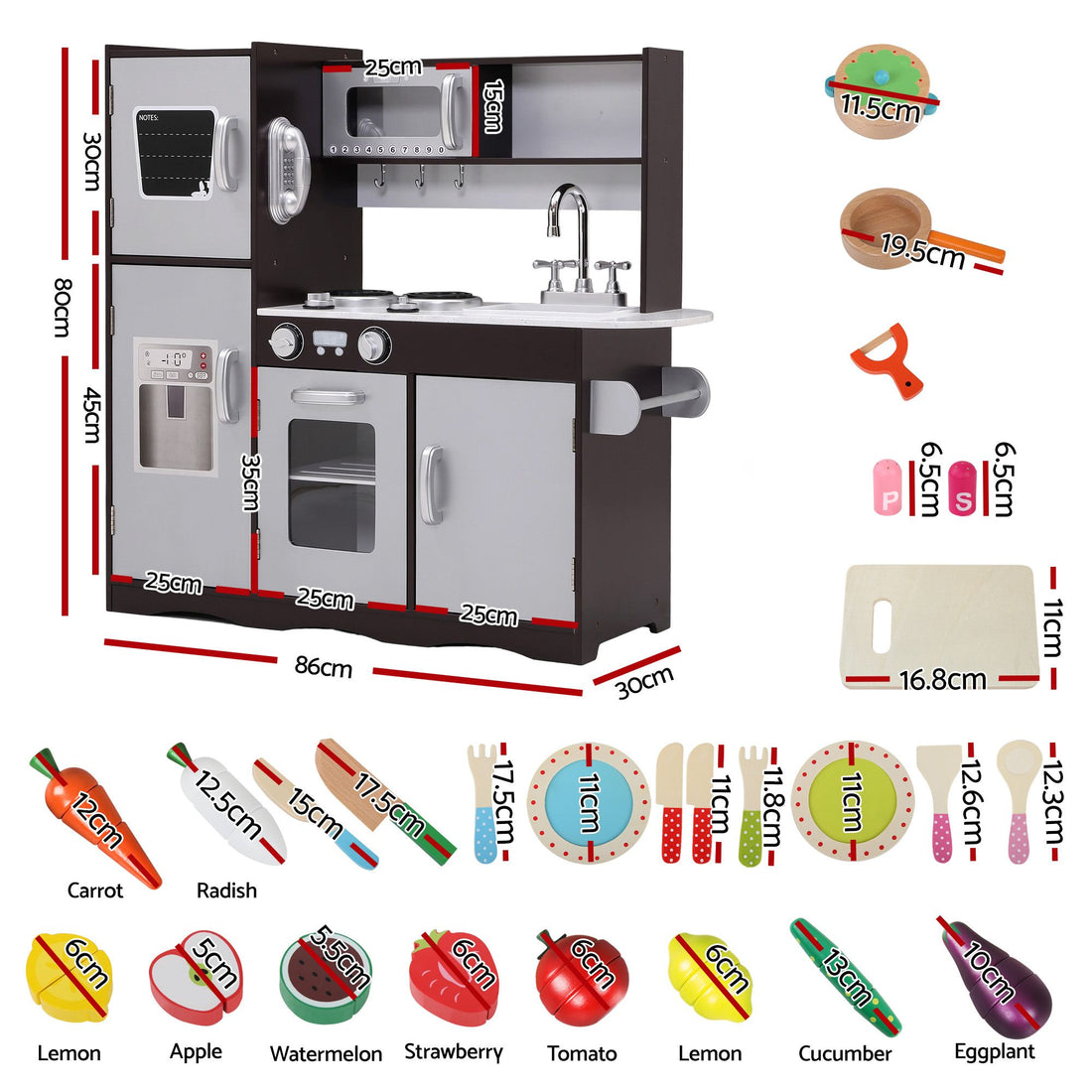 Keezi Kids Play Kitchen Pretend Toy Kitchen With Wooden Play Food Set-Baby &amp; Kids > Baby &amp; Kid&