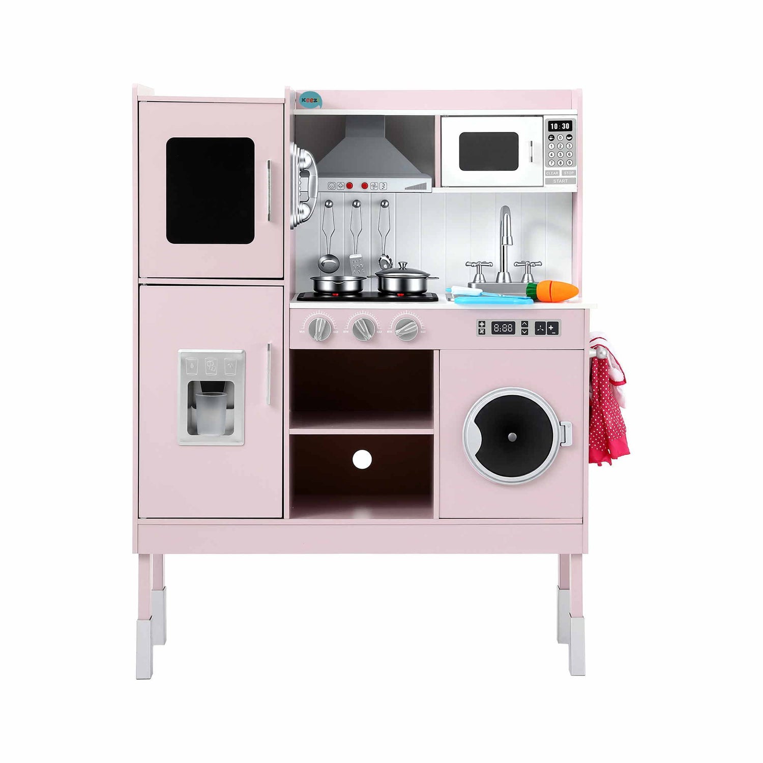 Keezi 102cm Wooden Pretend Kitchen Playset With Apron And Food Set1 Pink