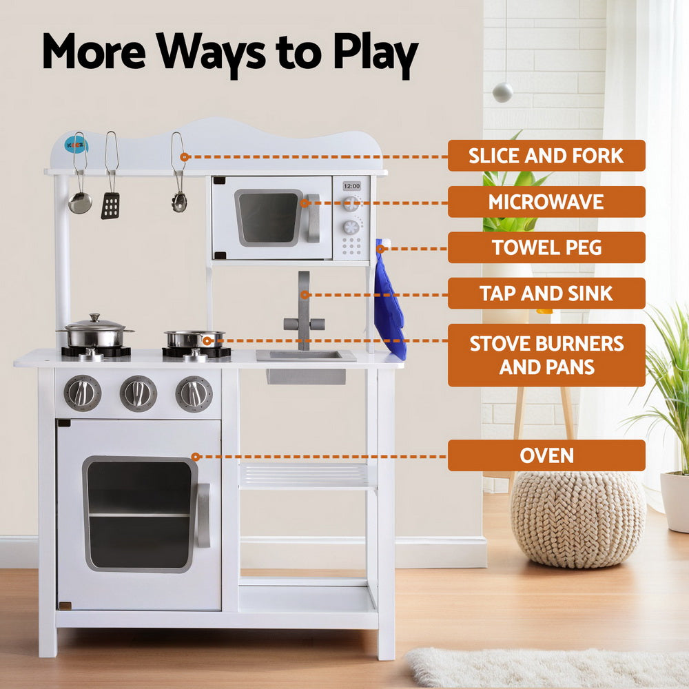 Keezi Kids Kitchen Play Set Wooden Pretend Toys Cooking Children Cookware Food-Toy Kitchen Sets-PEROZ Accessories