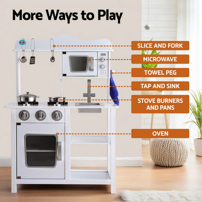 Keezi Kids Kitchen Play Set Wooden Pretend Toys Cooking Children Cookware Food-Toy Kitchen Sets-PEROZ Accessories