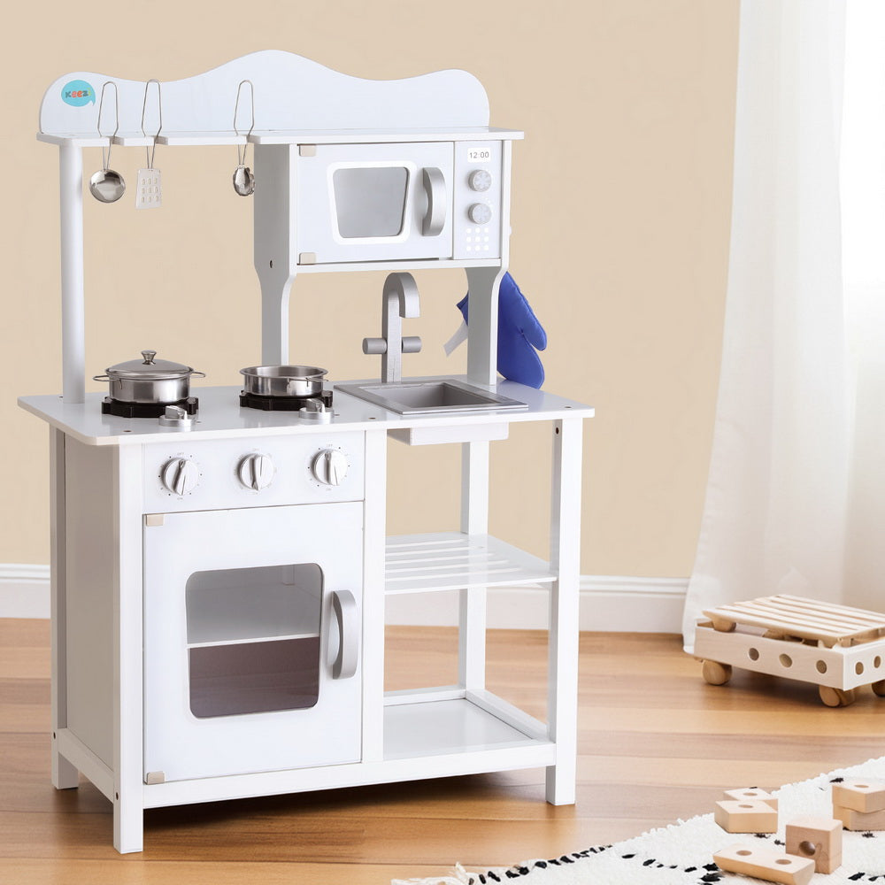 Keezi Kids Kitchen Play Set Wooden Pretend Toys Cooking Children Cookware Food-Toy Kitchen Sets-PEROZ Accessories