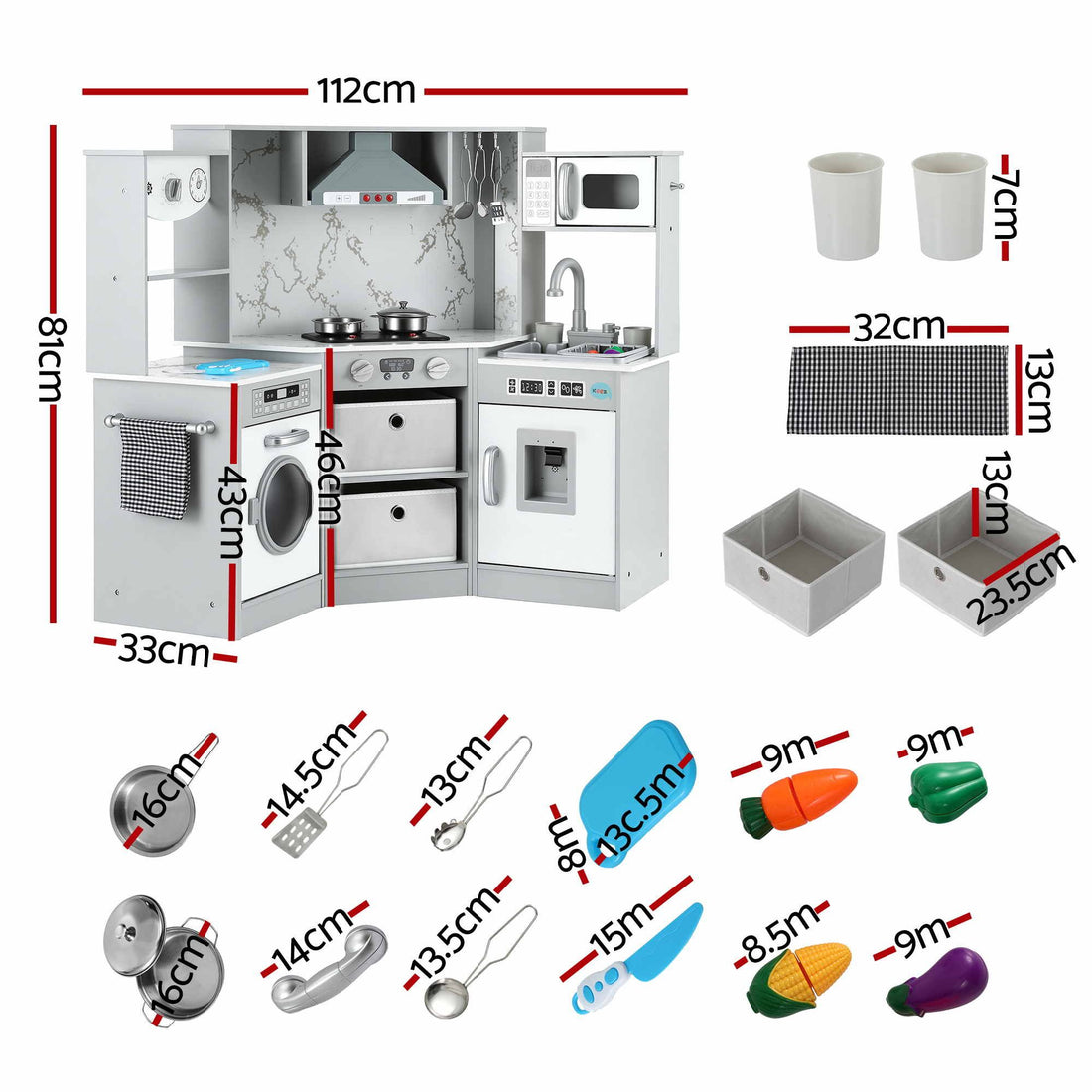 Keezi 112cm Wooden Pretend Kitchen Playset Kids Toy Sink Stove Grey-Baby &amp; Kids > Baby &amp; Kid&