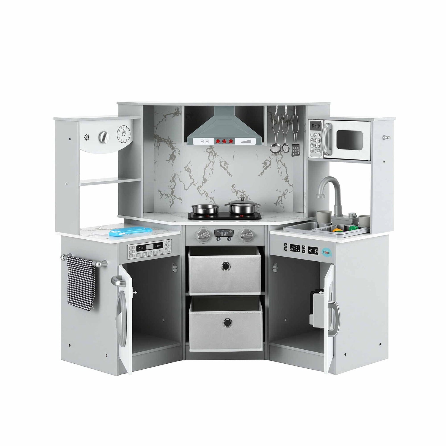 Keezi 112cm Wooden Pretend Kitchen Playset Kids Toy Sink Stove Grey