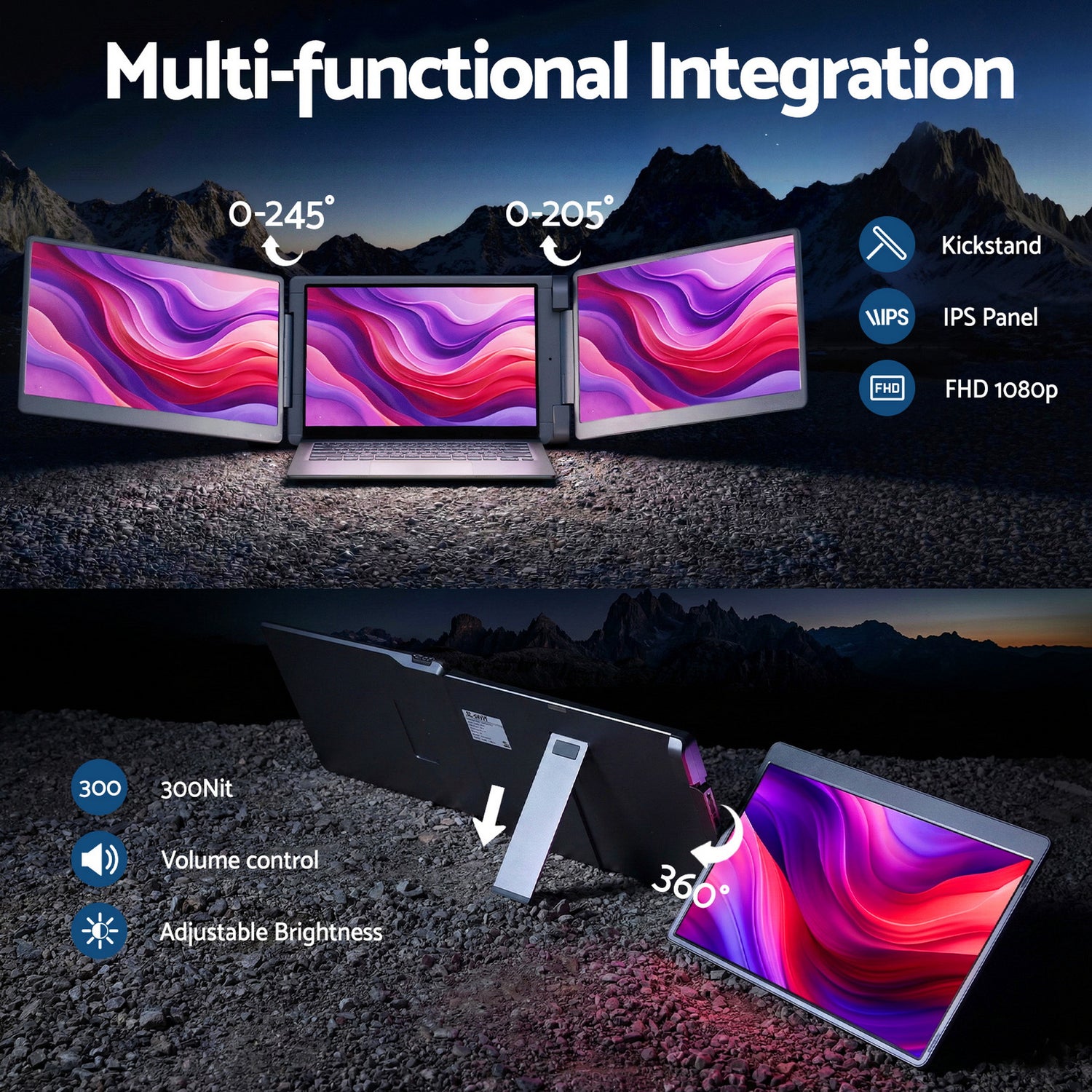 Devanti Triple Portable Monitor Laptop Screen Extender 15.6" Dual Display FHD IPS-Electronics > Computer Accessories > Computer Monitors &amp; Accessories-PEROZ Accessories