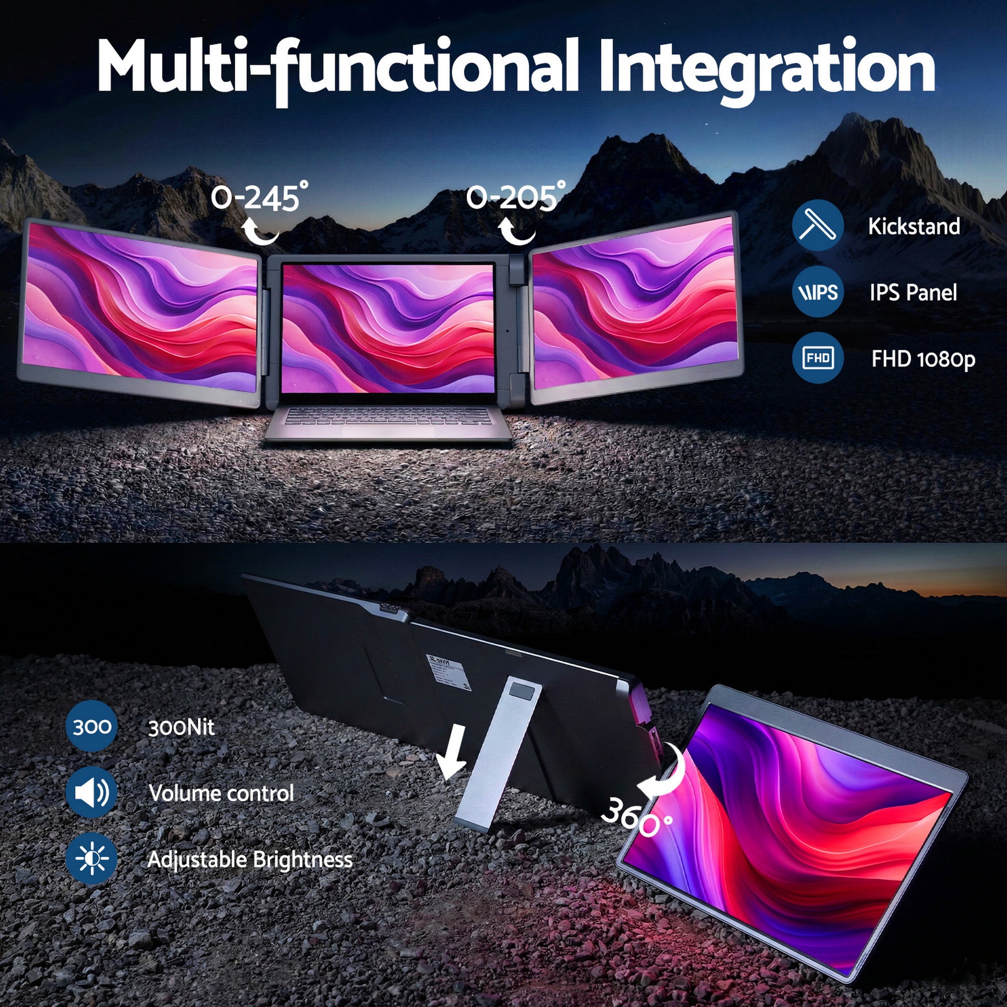 Devanti Triple Portable Monitor Laptop Screen Extender 15.6" Dual Display FHD IPS-Electronics > Computer Accessories > Computer Monitors &amp; Accessories-PEROZ Accessories