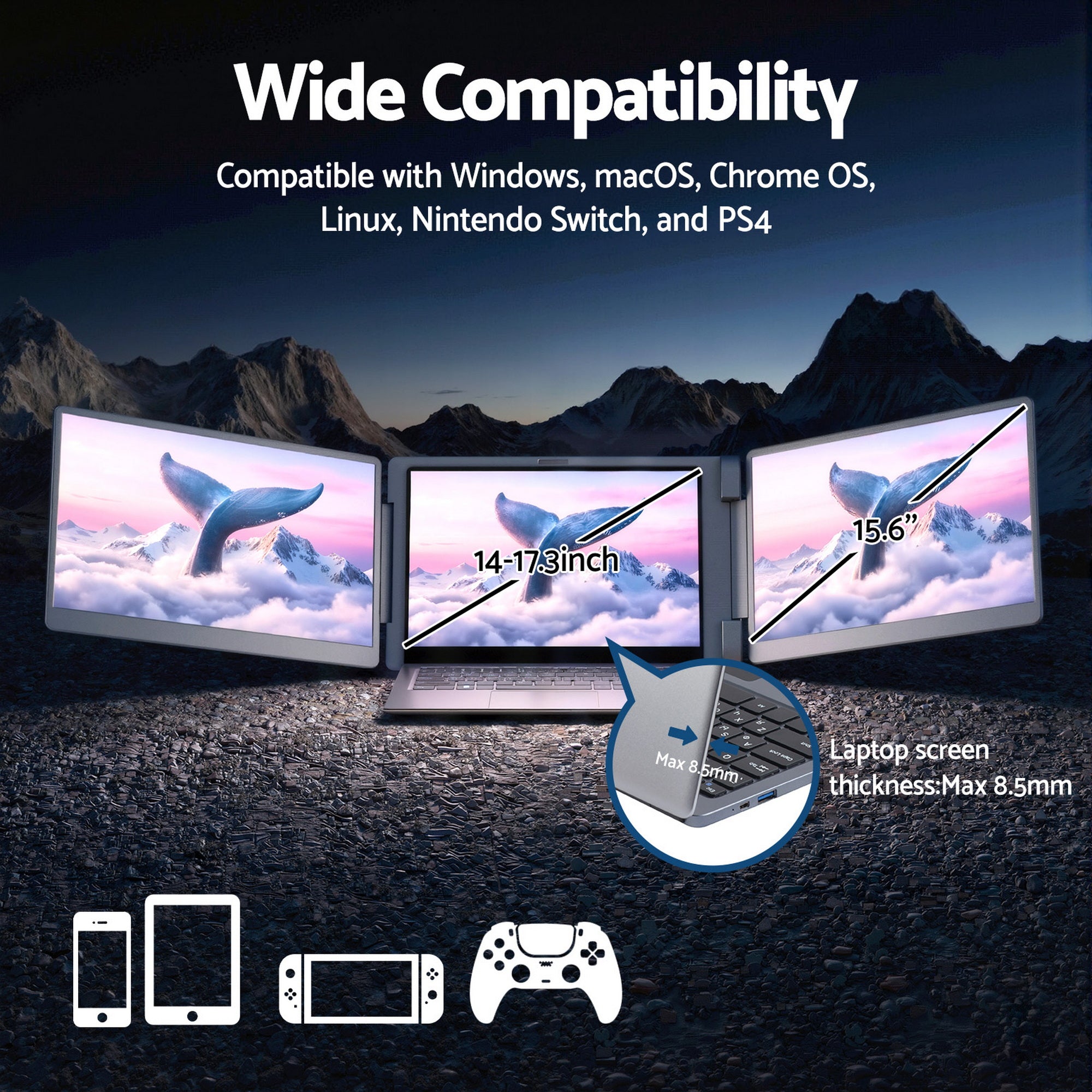 Devanti Triple Portable Monitor Laptop Screen Extender 15.6" Dual Display FHD IPS-Electronics > Computer Accessories > Computer Monitors &amp; Accessories-PEROZ Accessories