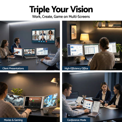Devanti Triple Portable Monitor Laptop Screen Extender 15.6" Dual Display FHD IPS-Electronics > Computer Accessories > Computer Monitors &amp; Accessories-PEROZ Accessories