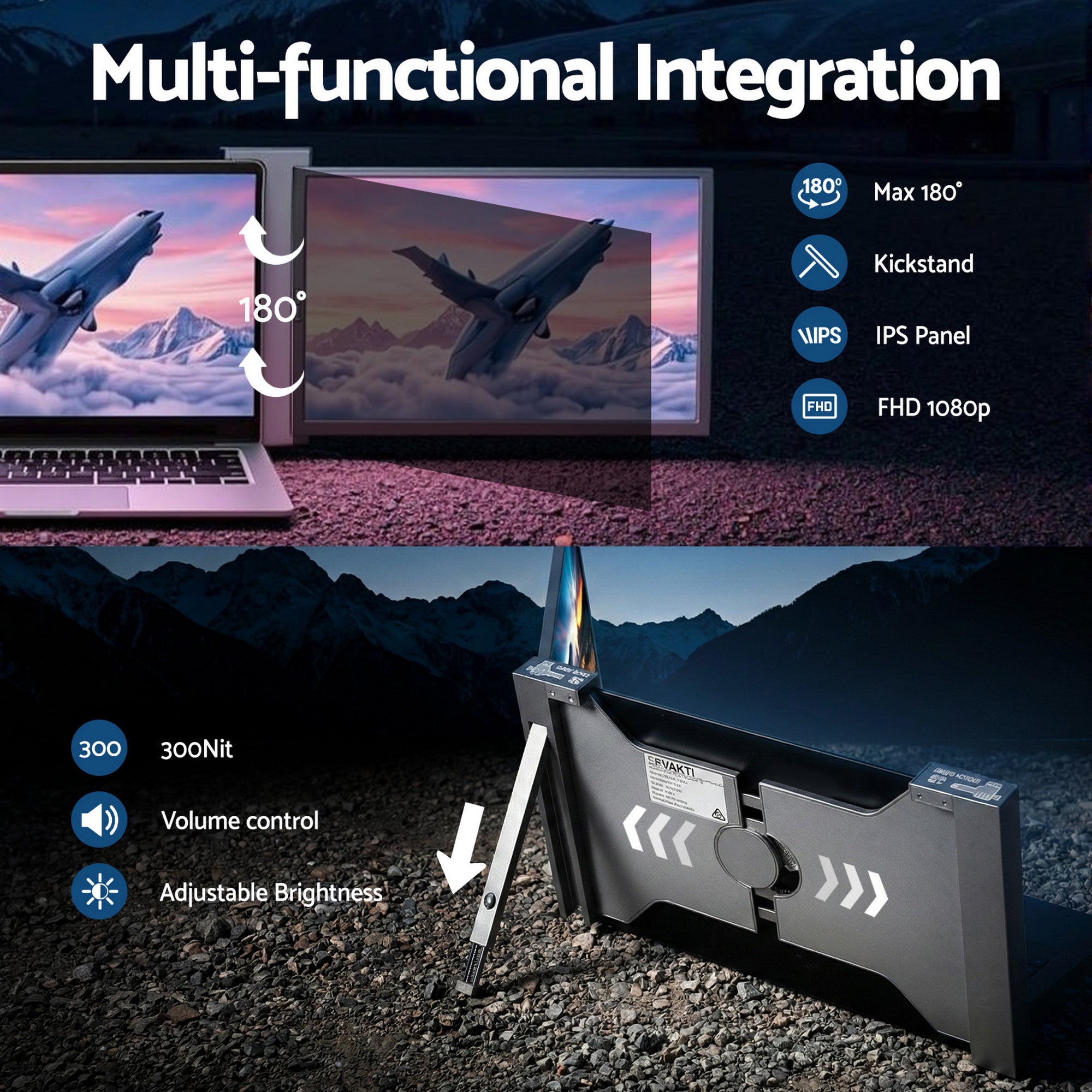 Devanti Portable Monitor Laptop Screen Extender Dual Display 1080P IPS USB C-Electronics > Computer Accessories > Computer Monitors &amp; Accessories-PEROZ Accessories
