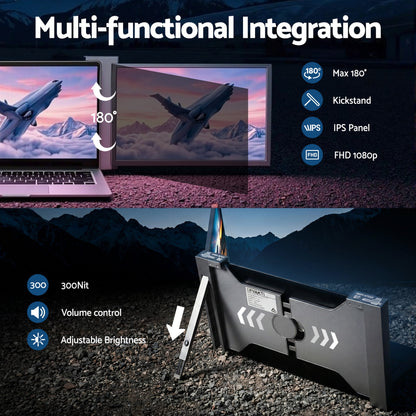 Devanti Portable Monitor Laptop Screen Extender Dual Display 1080P IPS USB C-Electronics > Computer Accessories > Computer Monitors &amp; Accessories-PEROZ Accessories