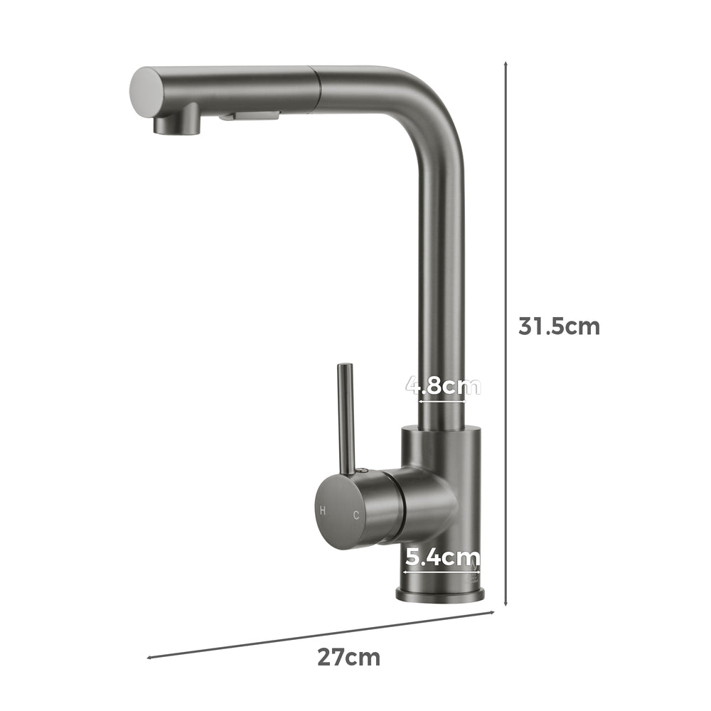 Welba Kitchen Mixer Tap Pull Out Faucet Swivel 2 Modes Grey-Faucet-PEROZ Accessories