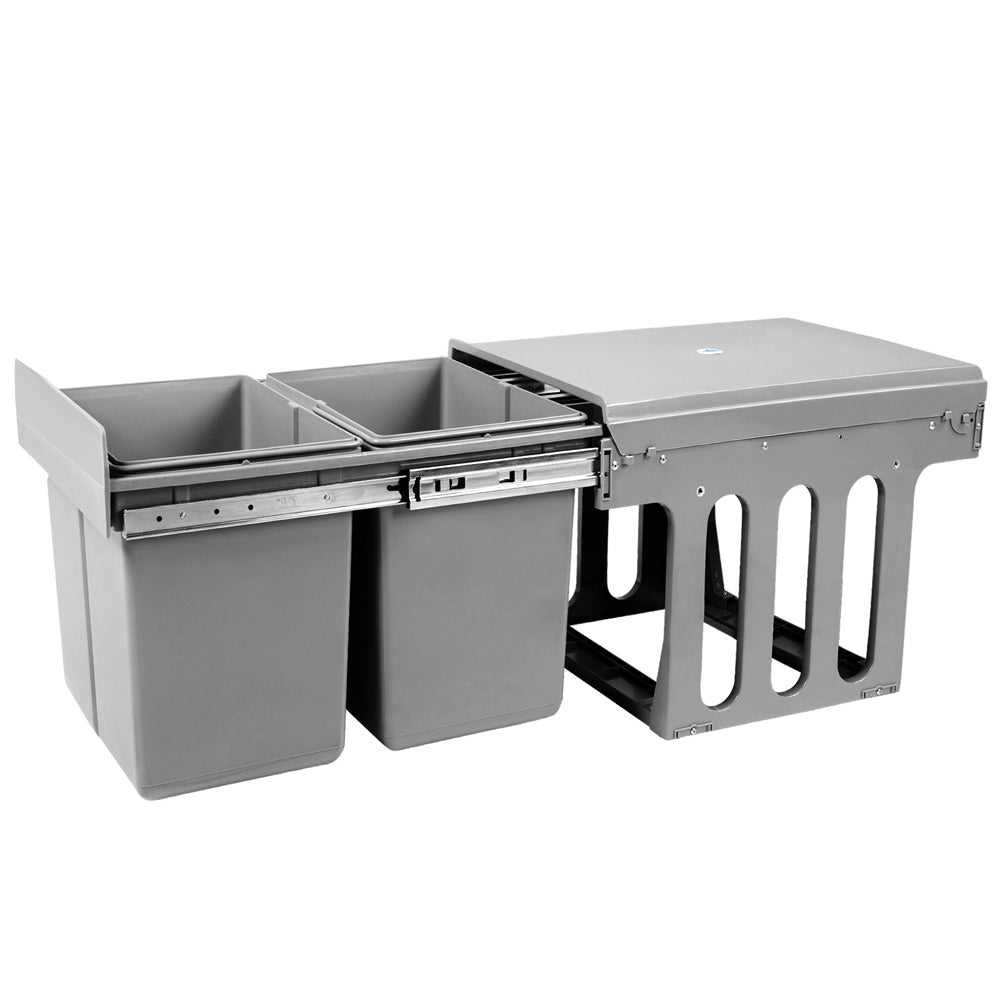 Cefito Pull Out Bin Kitchen Double Basket 2X15L Grey-Home &amp; Garden &gt; Kitchen Bins &gt; Pull Out Bins-PEROZ Accessories