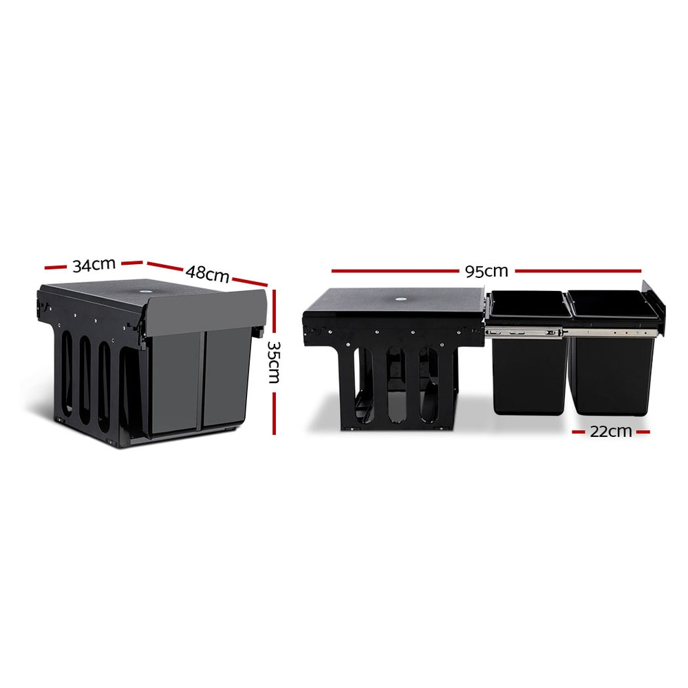 Cefito Pull Out Bin Kitchen Double Basket 2X15L Black-Home &amp; Garden &gt; Kitchen Bins &gt; Pull Out Bins-PEROZ Accessories