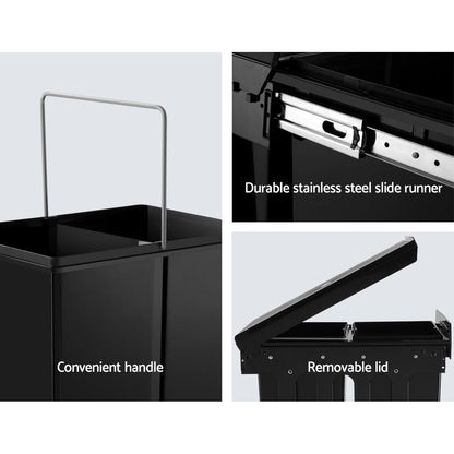 Cefito Pull Out Bin Kitchen Double Basket 2X15L Black-Home &amp; Garden &gt; Kitchen Bins &gt; Pull Out Bins-PEROZ Accessories