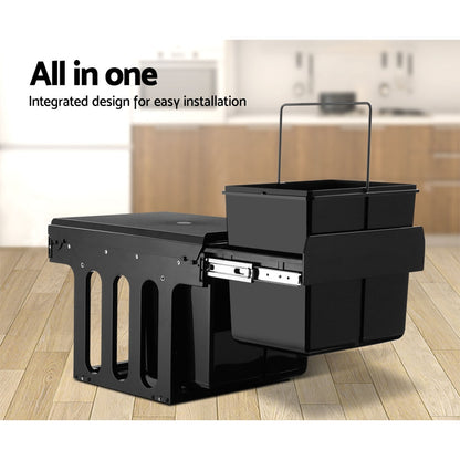 Cefito Pull Out Bin Kitchen Double Basket 2X15L Black-Home &amp; Garden &gt; Kitchen Bins &gt; Pull Out Bins-PEROZ Accessories
